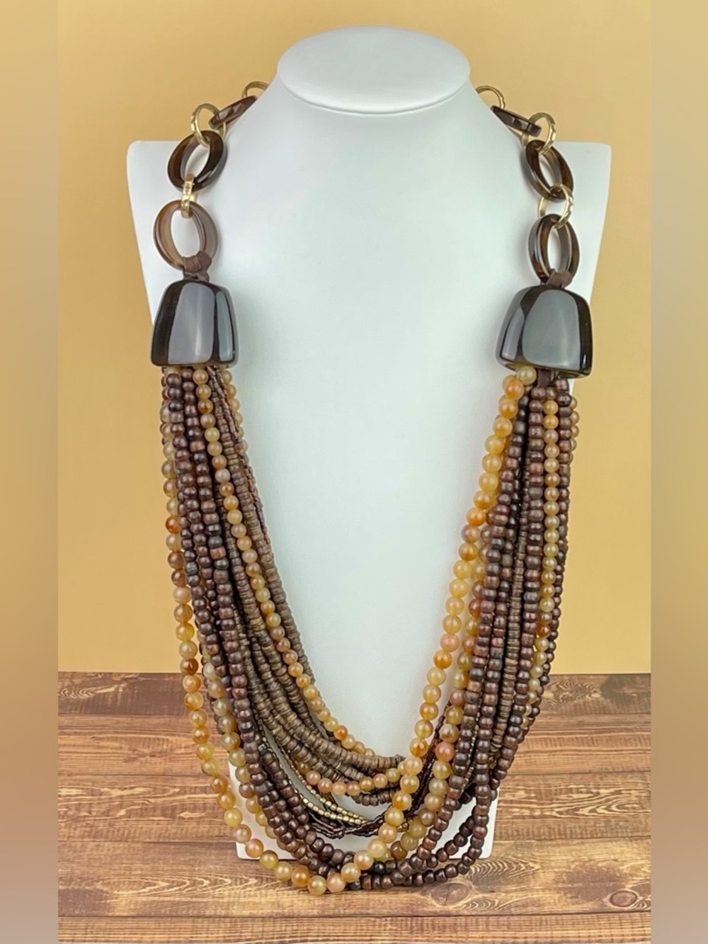 Chico's Boho Earth Tone Multi-Strand Statement Necklace